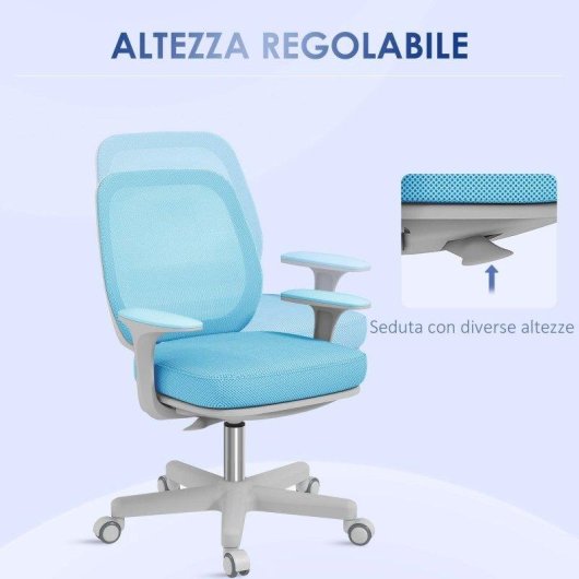 Sedia Da Ufficio Ergonomica Aosom Azzurra Altezza Regolabile 5 Ruote