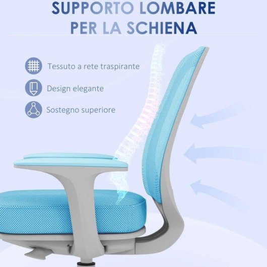 Sedia Da Ufficio Ergonomica Aosom Azzurra Altezza Regolabile 5 Ruote