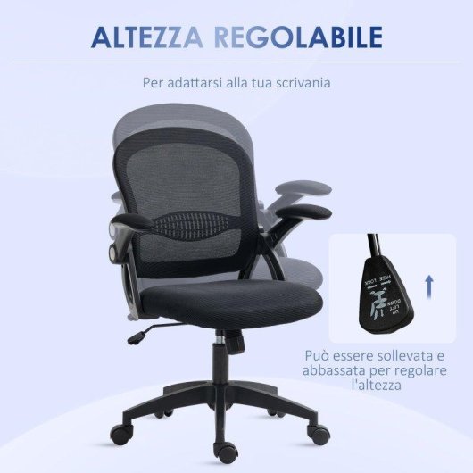 Sedia da ufficio Aosom ergonomica con schienale a rete regolabile nera