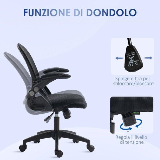 Sedia da ufficio Aosom ergonomica con schienale a rete regolabile nera