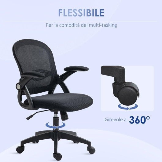 Sedia da ufficio Aosom ergonomica con schienale a rete regolabile nera