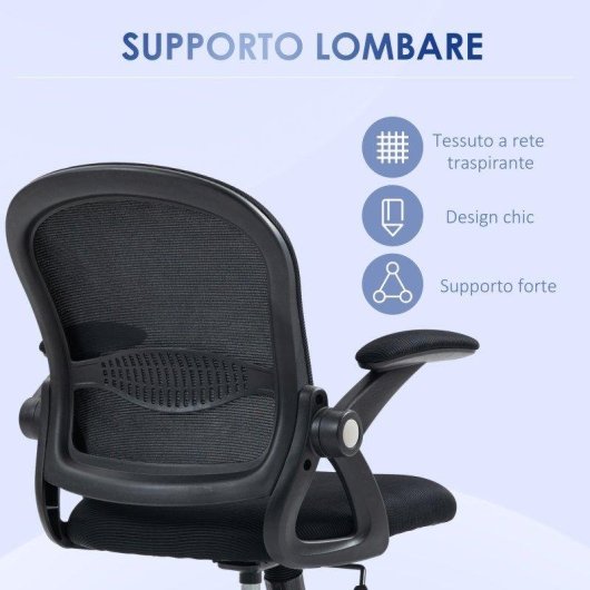 Sedia da ufficio Aosom ergonomica con schienale a rete regolabile nera