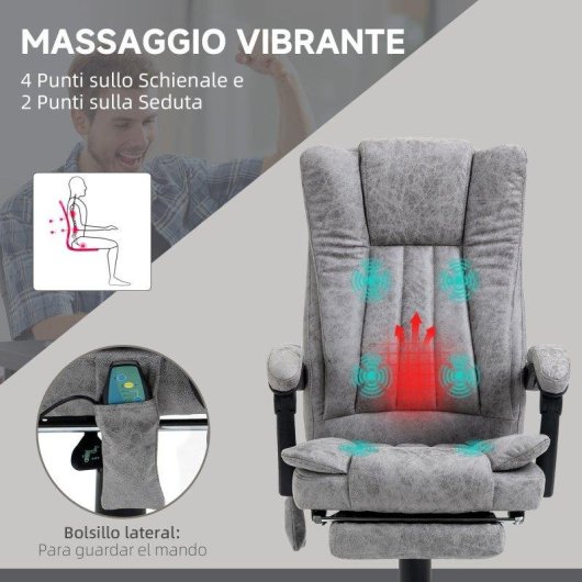 Sedia da ufficio massaggiante riscaldante Aosom regolabile con poggiapiedi