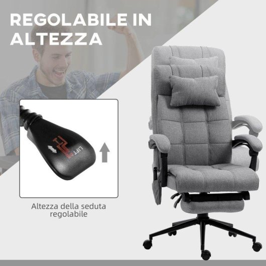 Sedia Da Ufficio Massaggiante Reclinabile Aosom 6 Punti 5 Modalita Grigio