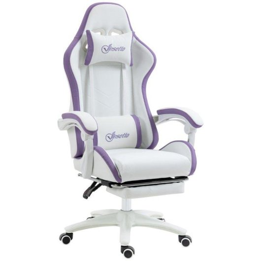 Sedia Gaming Aosom con altezza regolabile e schienale reclinabile bianco viola