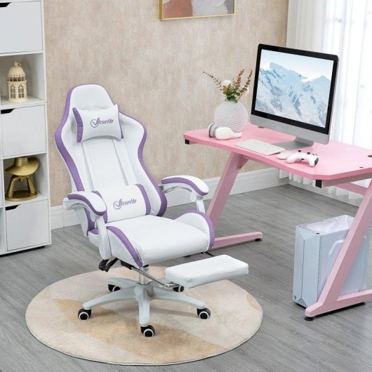 Sedia Gaming Aosom con altezza regolabile e schienale reclinabile bianco viola