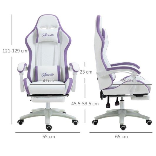 Sedia Gaming Aosom con altezza regolabile e schienale reclinabile bianco viola