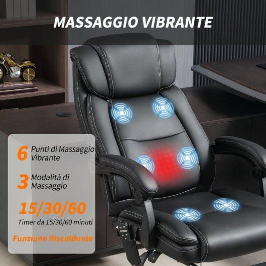 Sedia Da Ufficio Massaggiante Aosom Nero con telecomando e poggiapiedi
