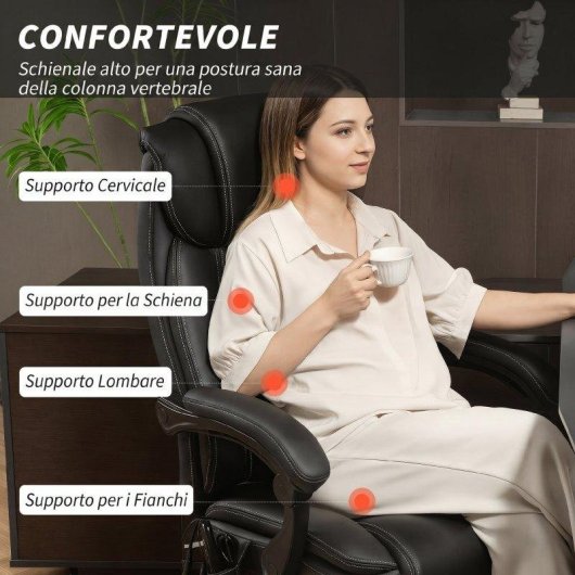 Sedia Da Ufficio Massaggiante Aosom Nero con telecomando e poggiapiedi