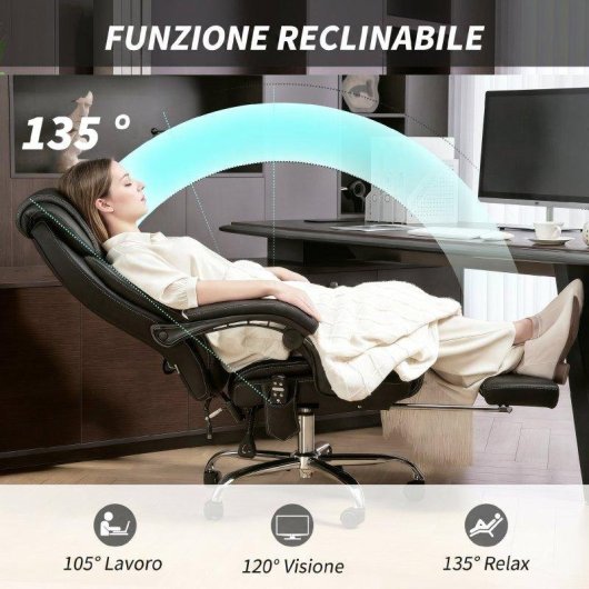 Sedia Da Ufficio Massaggiante Aosom Nero con telecomando e poggiapiedi