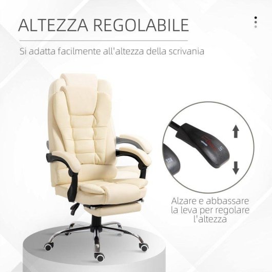 Poltrona Presidenziale Similpelle Bianca 145 deg Aosom