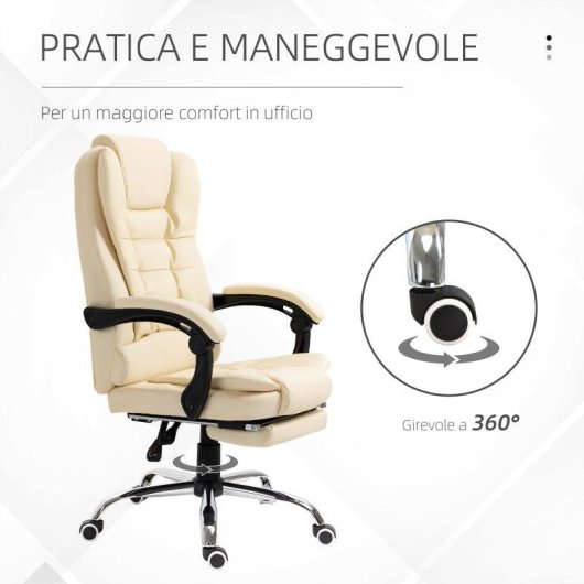 Poltrona Presidenziale Similpelle Bianca 145 deg Aosom