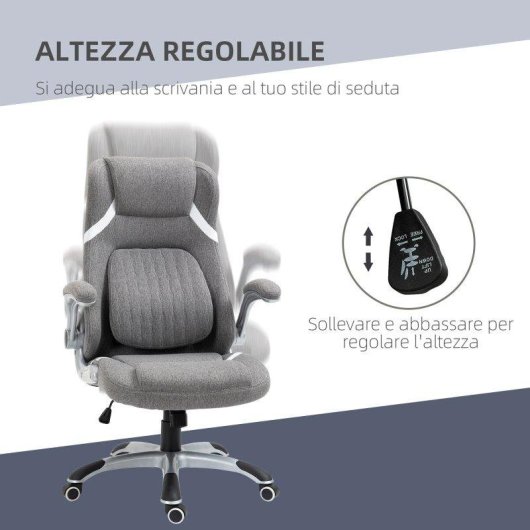 Sedia da ufficio Aosom reclinabile tessuto traspirante acciaio altezza regolabile