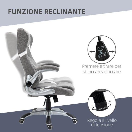 Sedia da ufficio Aosom reclinabile tessuto traspirante acciaio altezza regolabile