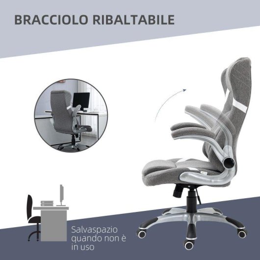 Sedia da ufficio Aosom reclinabile tessuto traspirante acciaio altezza regolabile