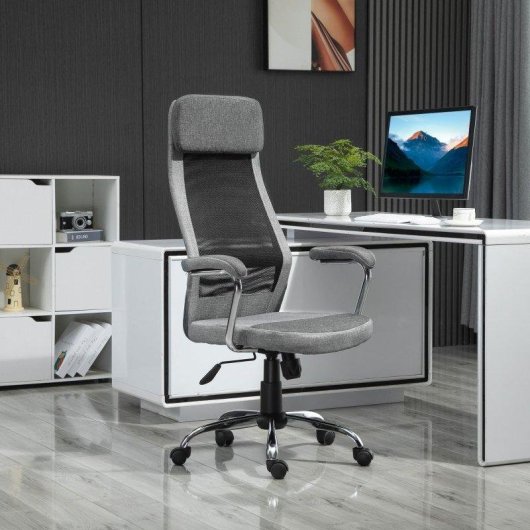 Sedia da Ufficio Ergonomica Aosom 65x67x119-129 cm Grigio