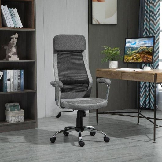 Sedia da Ufficio Ergonomica Aosom 65x67x119-129 cm Grigio