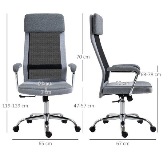 Sedia da Ufficio Ergonomica Aosom 65x67x119-129 cm Grigio