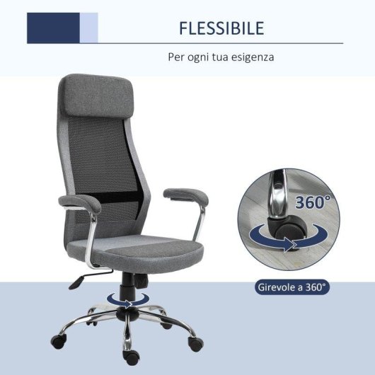Sedia da Ufficio Ergonomica Aosom 65x67x119-129 cm Grigio