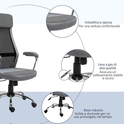 Sedia da Ufficio Ergonomica Aosom 65x67x119-129 cm Grigio