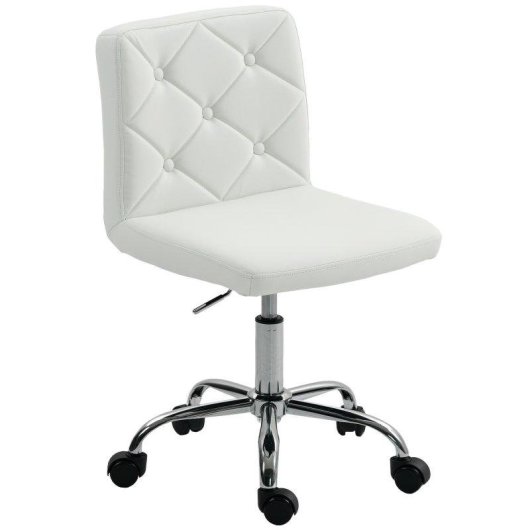 Sedia Da Ufficio Regolabile Aosom Pelle PU Schiuma Acciaio 44x50x78-88 cm Bianco