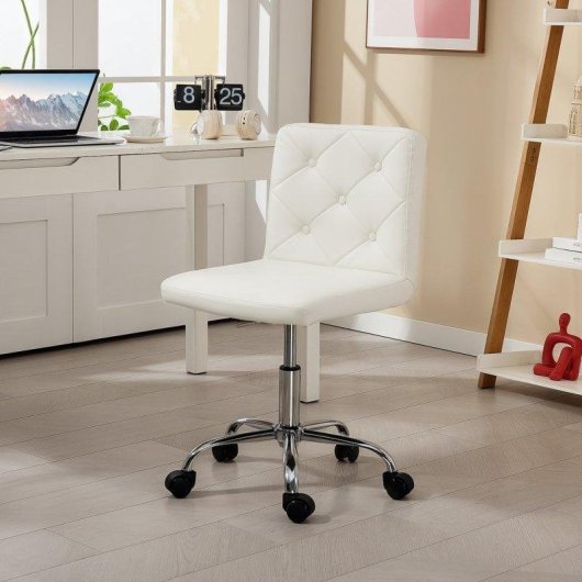 Sedia Da Ufficio Regolabile Aosom Pelle PU Schiuma Acciaio 44x50x78-88 cm Bianco