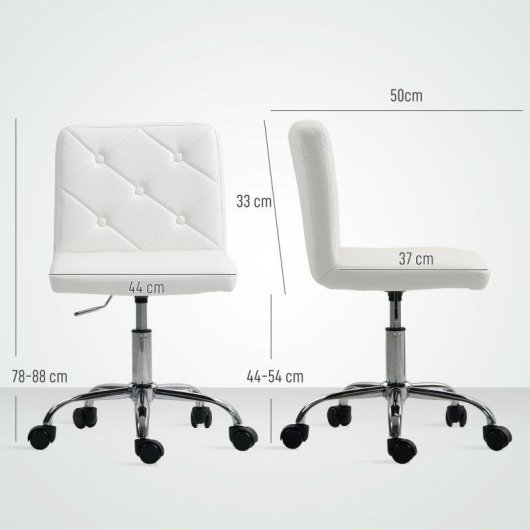 Sedia Da Ufficio Regolabile Aosom Pelle PU Schiuma Acciaio 44x50x78-88 cm Bianco