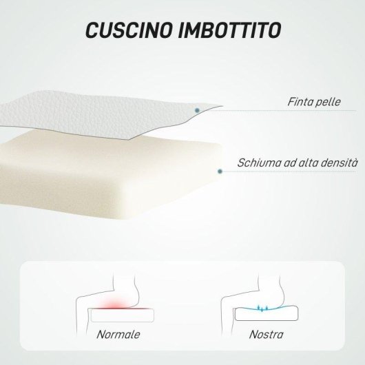 Sedia Da Ufficio Regolabile Aosom Pelle PU Schiuma Acciaio 44x50x78-88 cm Bianco