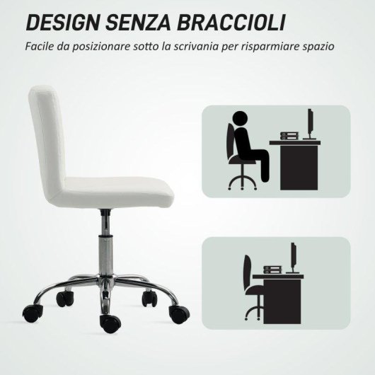 Sedia Da Ufficio Regolabile Aosom Pelle PU Schiuma Acciaio 44x50x78-88 cm Bianco