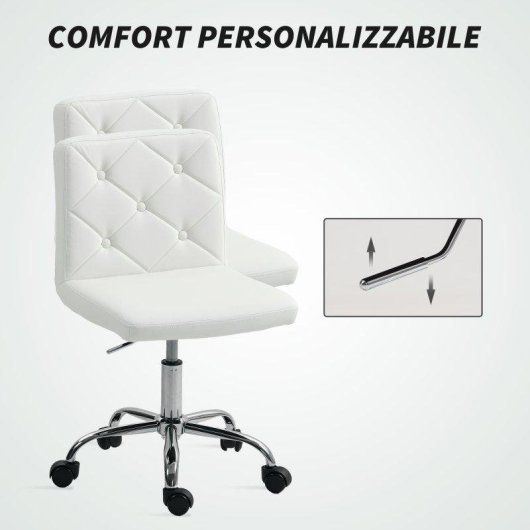 Sedia Da Ufficio Regolabile Aosom Pelle PU Schiuma Acciaio 44x50x78-88 cm Bianco