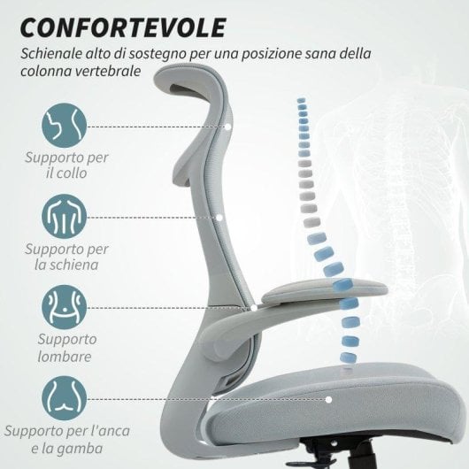Sedia Da Ufficio Ergonomica Aosom Braccioli 3D Retic Back Grigio