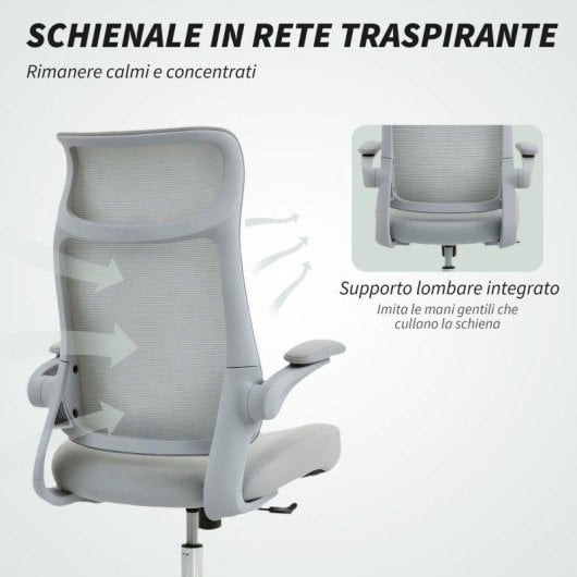 Sedia Da Ufficio Ergonomica Aosom Braccioli 3D Retic Back Grigio