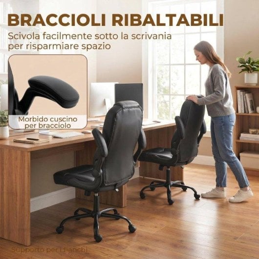 Sedia Ufficio Girevole braccioli ribaltabili schienale alto regolabile