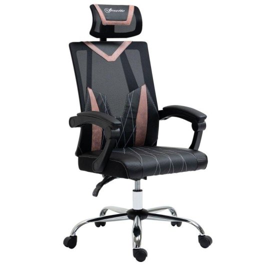 Sedia da Ufficio Ergonomica Aosom 58x62.5x112-120cm Rosa