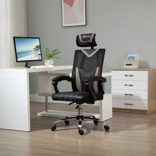 Sedia da Ufficio Ergonomica Aosom 58x62.5x112-120cm Rosa