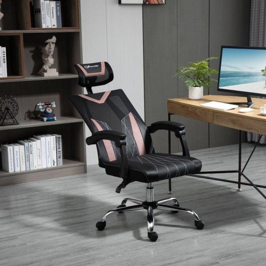 Sedia da Ufficio Ergonomica Aosom 58x62.5x112-120cm Rosa