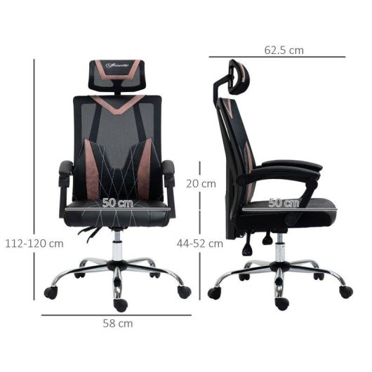 Sedia da Ufficio Ergonomica Aosom 58x62.5x112-120cm Rosa