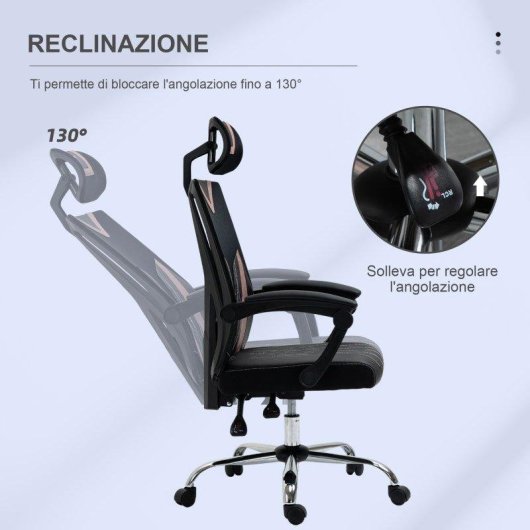 Sedia da Ufficio Ergonomica Aosom 58x62.5x112-120cm Rosa