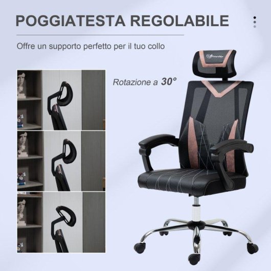 Sedia da Ufficio Ergonomica Aosom 58x62.5x112-120cm Rosa