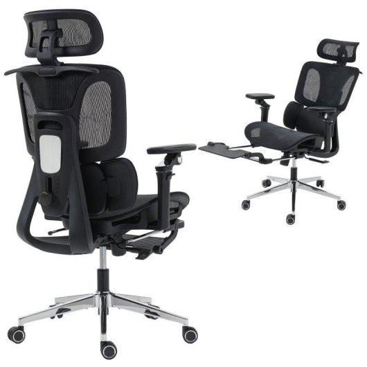 Sedia da ufficio Aosom ergonomica nera con poggiatesta regolabile