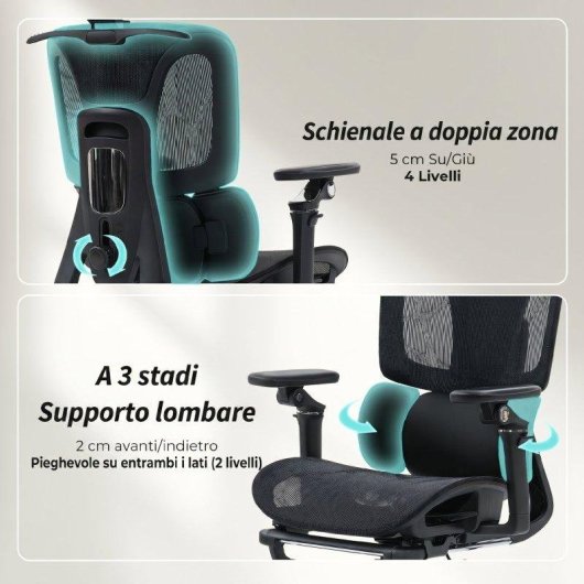 Sedia da ufficio Aosom ergonomica nera con poggiatesta regolabile