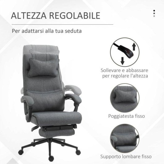 Sedia Aosom Ergonomica Altezza Regolabile Seduta 49-57cm