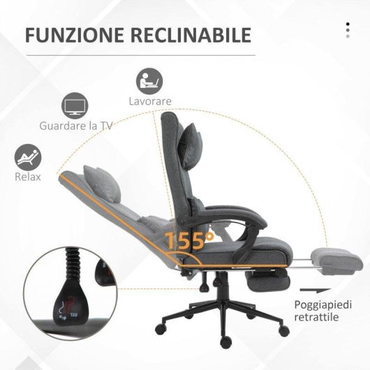 Sedia Aosom Ergonomica Altezza Regolabile Seduta 49-57cm