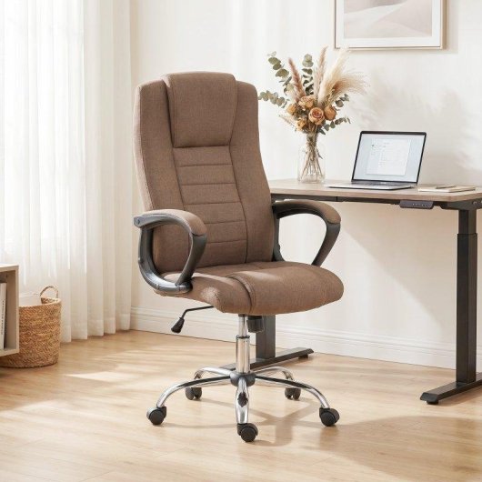Sedia Da Ufficio Ergonomica Aosom Reclinabile Tessuto Lin Marrone