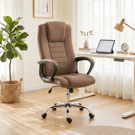 Sedia Da Ufficio Ergonomica Aosom Reclinabile Tessuto Lin Marrone