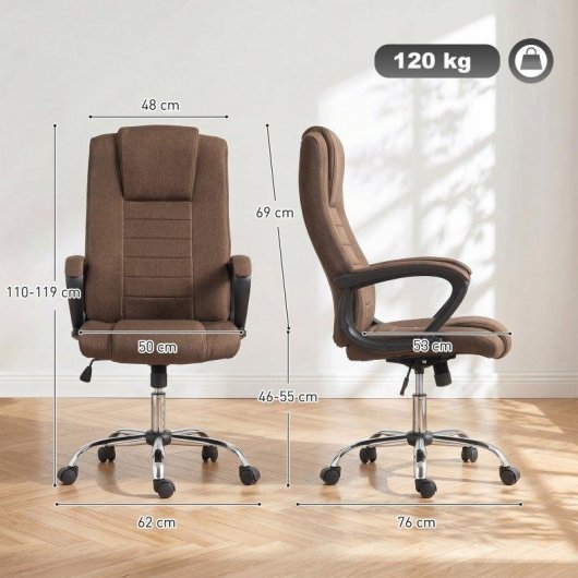 Sedia Da Ufficio Ergonomica Aosom Reclinabile Tessuto Lin Marrone