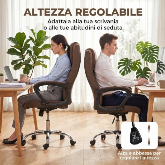 Sedia Da Ufficio Ergonomica Aosom Reclinabile Tessuto Lin Marrone