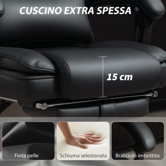 Sedia Da Ufficio Aosom Pelle Pu Poggiapiedi Poggiatesta Reglabile Nero