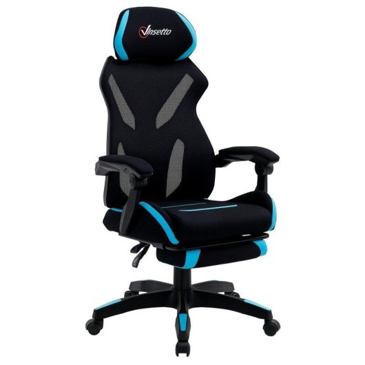 Sedia da Gaming Aosom con Supporto Lombare Tessuto Nero Blu