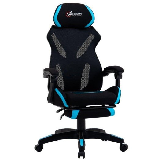 Sedia da Gaming Aosom con Supporto Lombare Tessuto Nero Blu